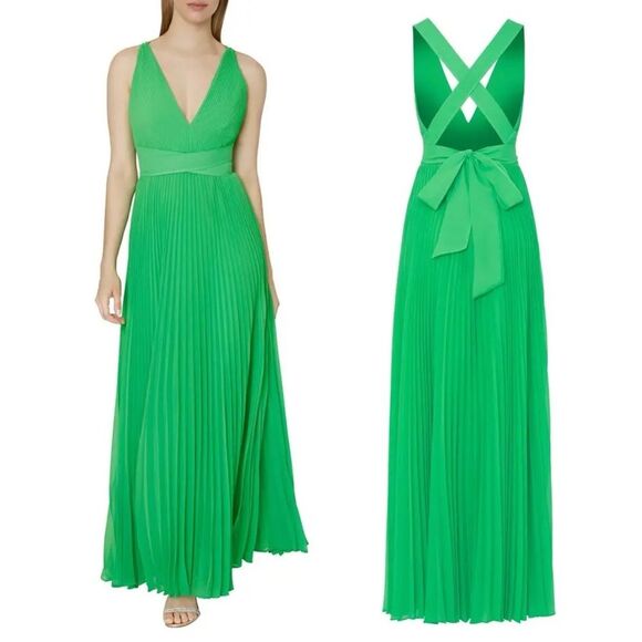 MILLY Oria Pleated Sleeveless Cross Back Dress, Kelly Green, NWT, Size 6 - Picture 16 of 16
